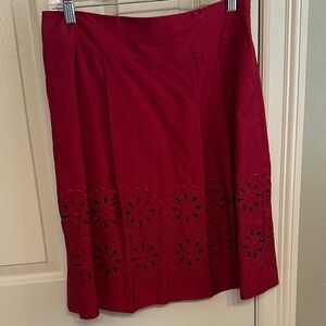 LOFT Red A-Line Skirt with Floral Cut-Outs